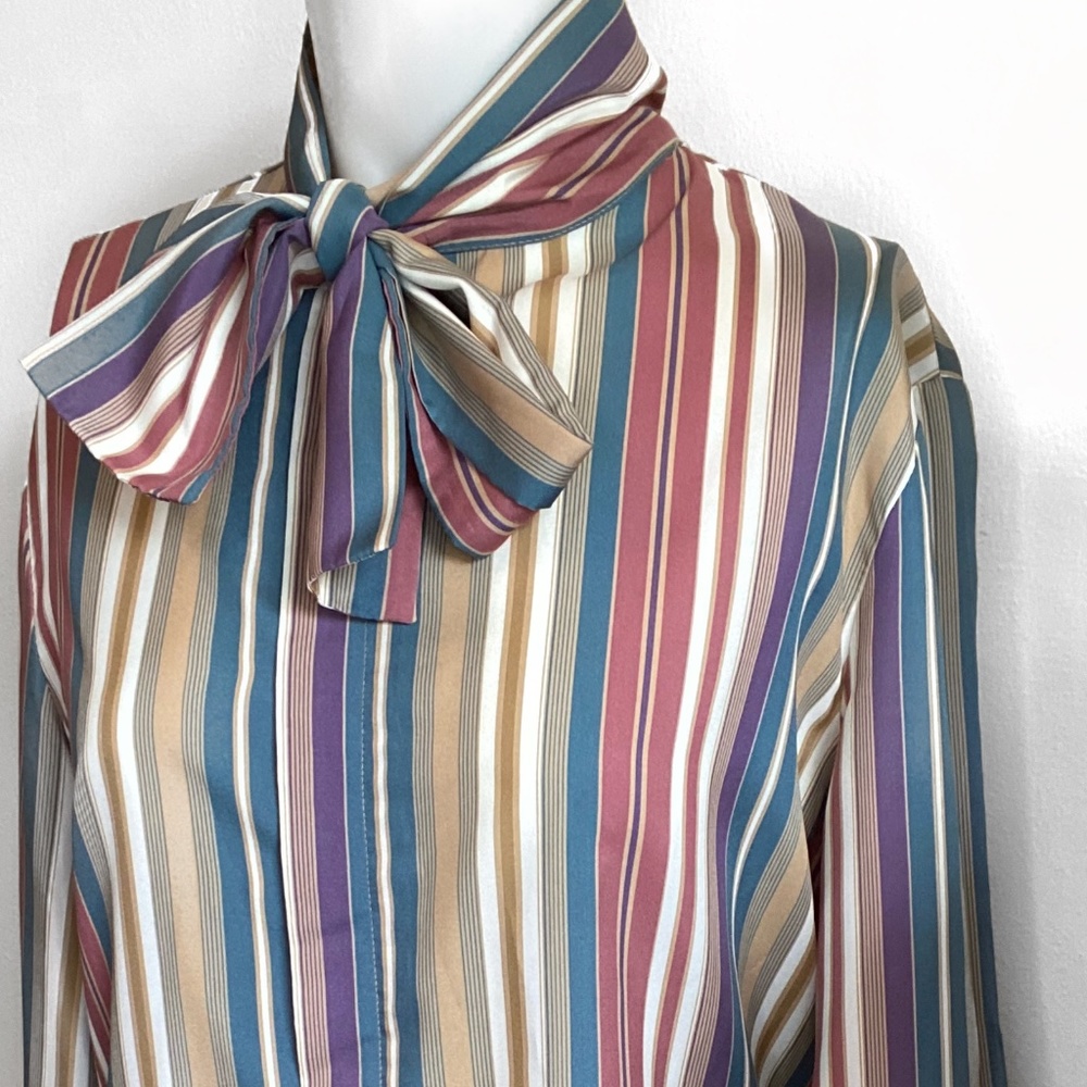 Multicolored striped kitten bow blouse